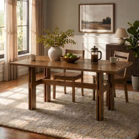 Modern Wooden Dining Table for 4 to 6 People, 71" Large Kitchen Dining Table with Wood Pedestal Base