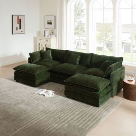 U-Shaped Sectional Sofa w/Reversible Footrest, 3-Seater Convertible Corner Couch with 2 Ottomans ,Modern Minimalist Soft Sofa & Couch for Living