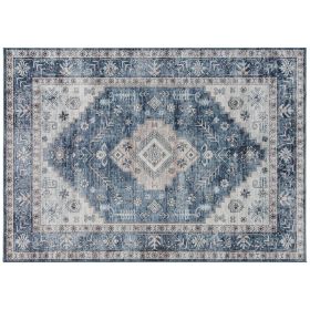 4x6 Area Rug, Vintage Washable Rug, Non-Slip Floor Carpet for Living Room, Bedroom, Dining Room, Blue