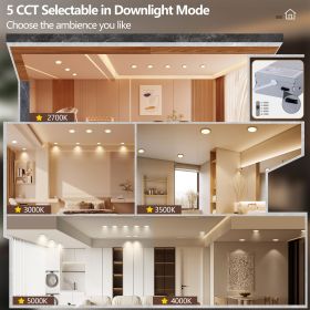 6 Pack 6 Inch White LED Recessed Light, Dimmable, 2700K-5000K 5CCT, 800LM High Brightness, 9W 120V, Ultra-Thin Canless Wafer Light