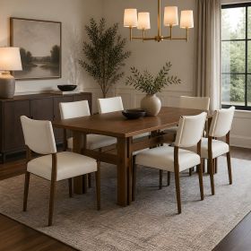 7 Pieces Modern Dining Set, Rustic Farmhouse Solid Wood Kitchen Table Set for 6, 71'' Large Luxury Retro Country Dinner Set with Espresso Chairs