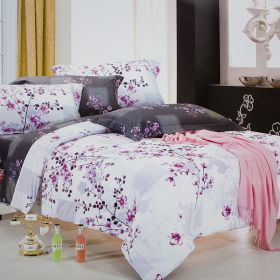 Blancho Bedding - [Plum in Snow] Luxury 5PC Comforter Set Combo 300GSM (Full Size)
