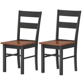 Farmhouse Dining Table Chairs, Set of 2 Rubber Wood Kitchen Table Chairs with Open Back for Living Room, Black