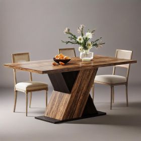 55-Inch Farmhouse Dining Table for 4, Rectangle Rustic Brown Kitchen Dining Room Table, Wooden Dinner Table