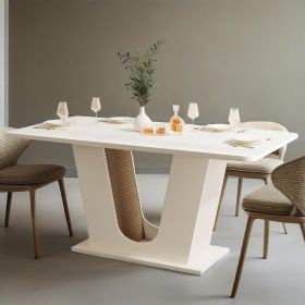 Modern Dining Table for 4-6 People, 55-Inch Rectangular Kitchen Table with U-Shaped Base, Dinner Table