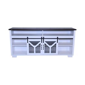 65.3 TV Stand With LED Light Strips And Iron Mesh Barn Door Y Decorative Strip White  Black Walnut Color Top Farmhouse (Option: Whiten Walnut)