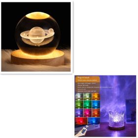 LED Water Ripple Ambient Night Light USB Rotating Projection Crystal Table Lamp RGB Dimmable Home Decoration 16 Color Gifts (Option: 3W-Set3-1PC)