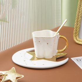 Creative Ceramic Cup With Star And Moon Saucer (Option: WHITE)