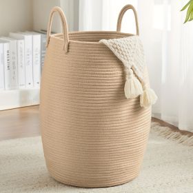 1pc Foldable Boho Laundry Basket - 22" Tall Oval Fabric Hamper with Long Handles & Decorative Tassels, Texture Design for Bedroom, Bathroom (Color: brown, number: 1pcs)