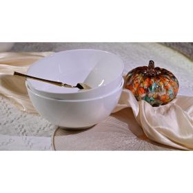 Lily Bone China Dinnerware Set, 2 Pieces, 8-inch White Large Deep Ceramic, Soup, Cereal, Oatmeal, Fruit, Rice Bowl, Plates, Dishes (Option: WHITE)